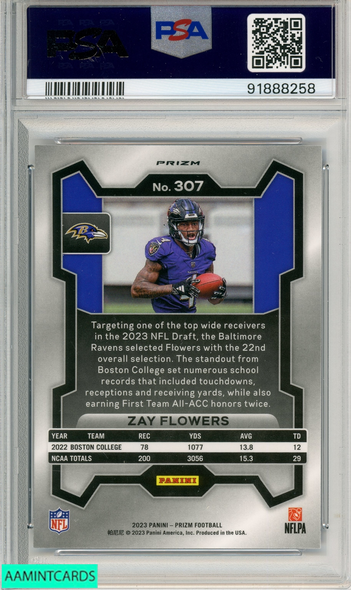 2023 PANINI PRIZM ZAY FLOWERS #307 BLUE PRIZM PSA 10 GEM MT RC ROOKIE 91888258